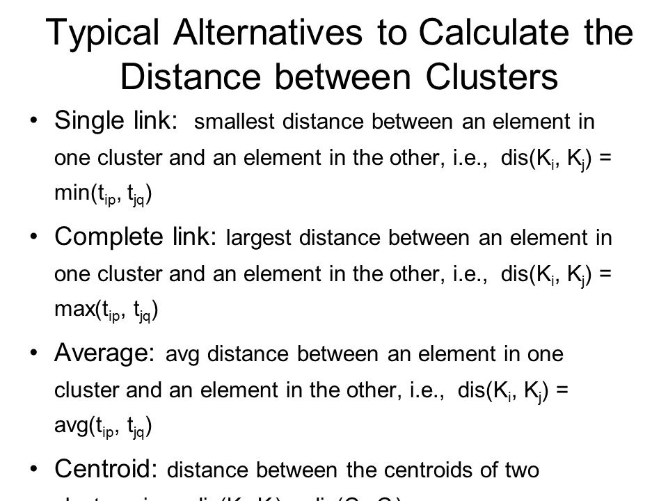 Typical Alternatives to Calculate the Distance between Clusters